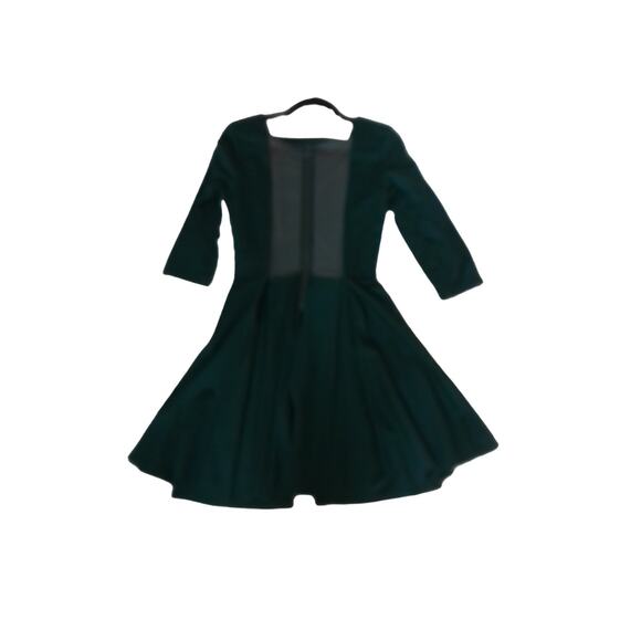 Green dress sheer detail on the back flared skirt with pleat - Picture 3 of 3